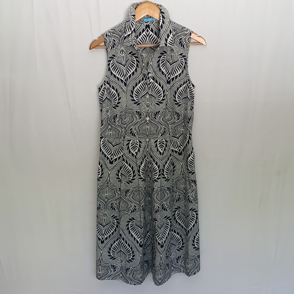 NWOT J. McLaughlin Woodblock Print Midi Fit & Flare Sleeveless Dress Medium
